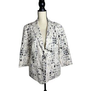 Coldwater Creek Linen Blazer Black & White Single Front Button Lined Size 16